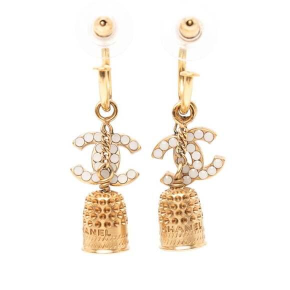 CHANEL Authentic Gold Logo Earrings